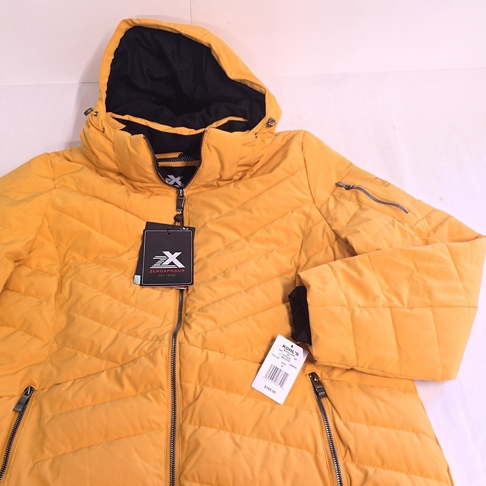 NWT ZeroXposur Puffer Jacket Mens XL Yellow Hooded Quilted Full Zip Winter Ski